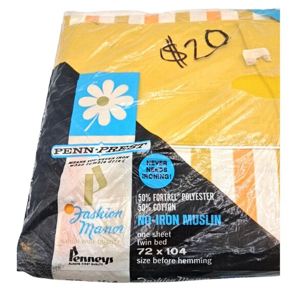 Vintage 70s Penneys Sheet Twin Bed Sheet 72" X 104" Penn-Prest Fashion Manor No- - Picture 4 of 8